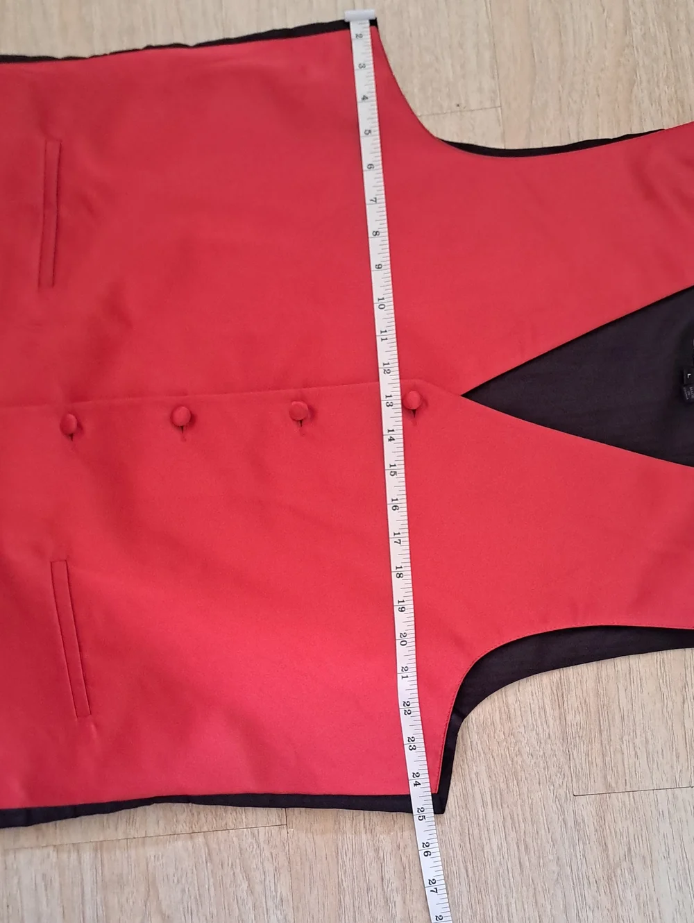 Moda Black Satin Formal Vest with Red Trim